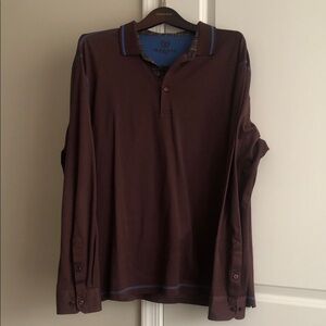 Bugatchi Dark Brown Polo Shirt with Blue Trim size XL